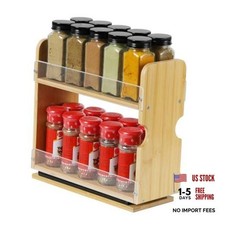 2 Tier Pull Out Spice Rack Organizer, Bamboo Sliding Spice Rack for Kitchen