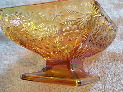 Gold Carnival Glass ~ Candy Dish/Bowl ~ Cut Glass ~ Triangular Shape 6.5'' x 3.5''