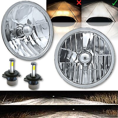 1976-2018 Jeep Wrangler LED Crystal Headlight 40w 6k H4 Light Bulb Headlamp Pair