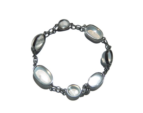 Antique Art Deco Silver Link Bracelet w an Eye Clean Flashy Moonstone Cabochons - 第 8/14 張圖片