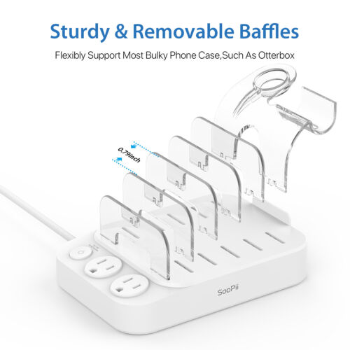 SooPii 70W 6 Port USB Charging Station for Multiple Devices With 2 AC Outlets - Picture 10 of 13