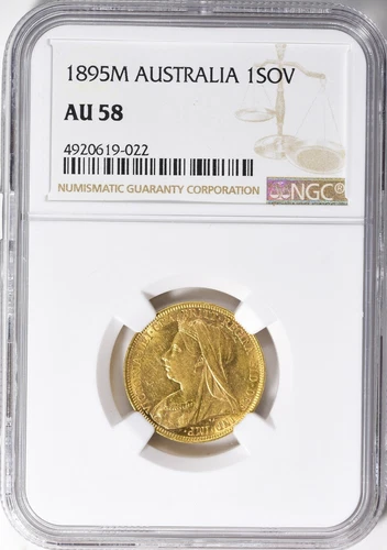 Australia 1895-M Gold Sovereign NGC AU-58