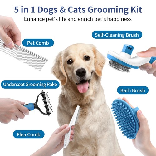 5in1 Dog Grooming Kit,Self-Cleaning Slicker Brush for Shedding Short Long Haired - Picture 3 of 9