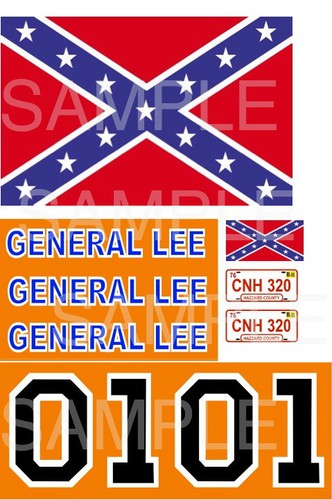General Lee 1:6, 1:10, 1:18, 1:24, 1:32 scale water slide decals or stickers - Picture 2 of 6