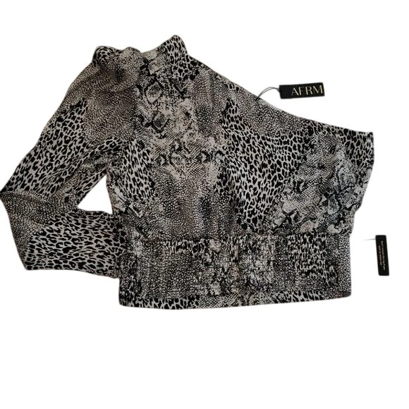 Retro AFRM Stryker 1 Shoulder Crop Top Animal Black Women's Large L NWT - Image 2 of 4