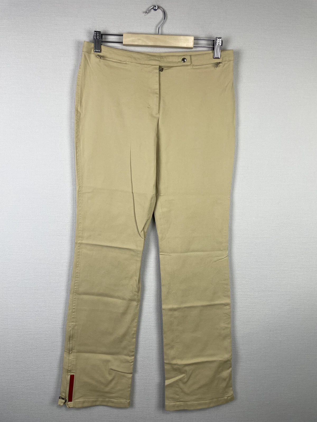 Pantaloni eleganti classici donna PRADA beige gamba dritta cerniera tinta unita formale tg 44