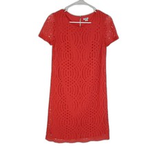 J.Crew H5408 Lace Shift Dress Coral Pink Lined Women's Size 00 Short Sleeve