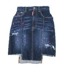 DSQUARED2 TWIGGY DISTRESSED DENIM PANELED PAINT SPLATTER MINI SKIRT SZ.38
