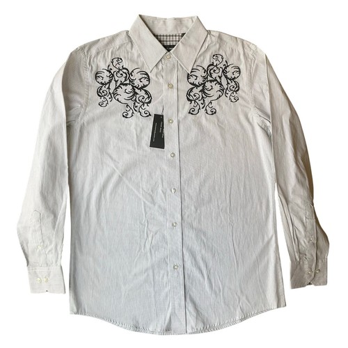 Michael Brandon Men’s Long Sleeve Button Down Shirt size M, White Stripes Floral