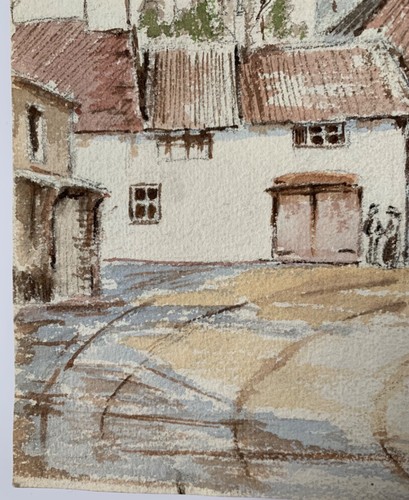 VINTAGE DOUBLE SIDED WATERCOLOUR PAINTING TOWN BUILDING CHURCH SIGNED DATED 1959 - Picture 13 of 24