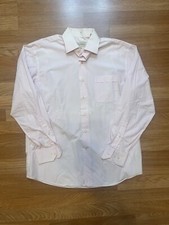 Tommy Bahama Men Size 16 / 34-35 Pink Pinstriped Cotton Long Sleeve Dress Shirt