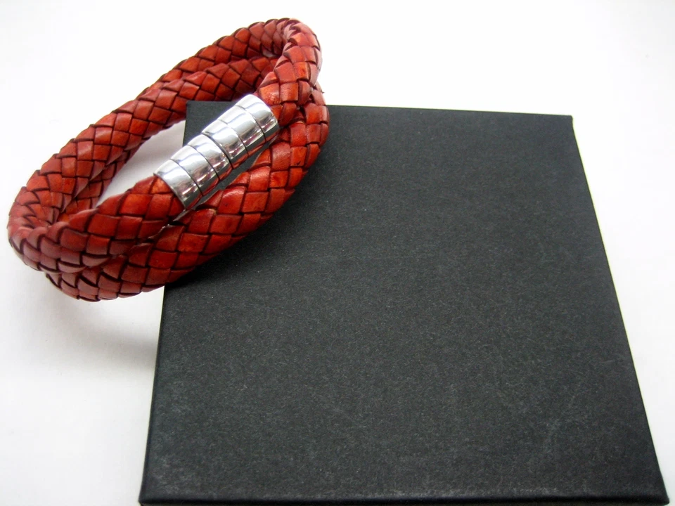 sterling silver 925 magnatic clasps w/braided Italian leather bracelet men/women - Image 2 of 4