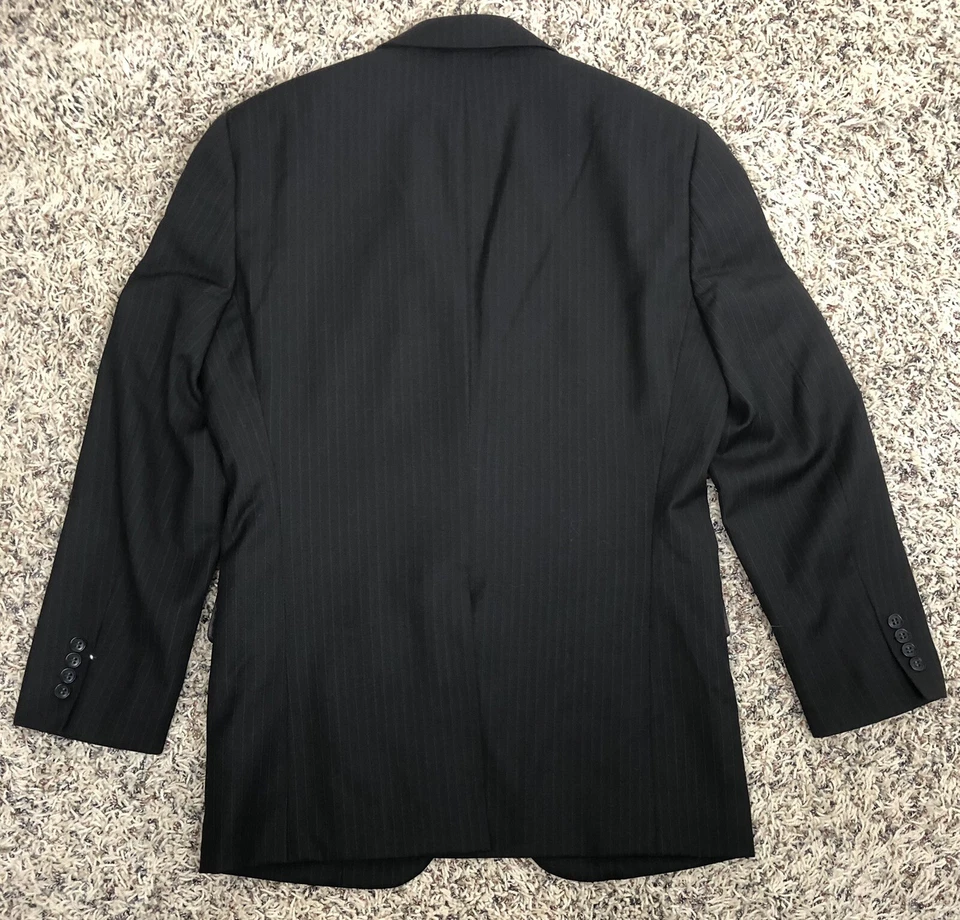 CHAQUETA DE TRAJE CHAQUETA WILKE-RODRIGUEZ Para Hombres 40R Negra Lana a Rayas Abrigo Deportivo Blazer Usado en Excelente Condición Foto 2 de 4