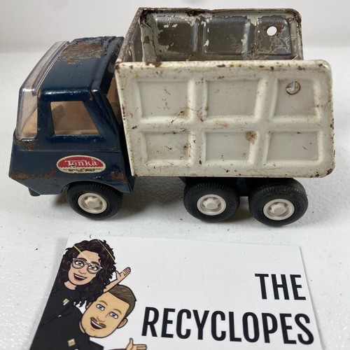 Vintage Tonka Mini Garbage Truck Blue Sanitation Pressed Steel Tipper Bin Rough - Picture 2 of 11