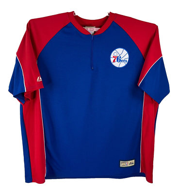 VTG Philadelphia 76ers Sixers Majestic Mens 1/4 Zip Blue Jersey