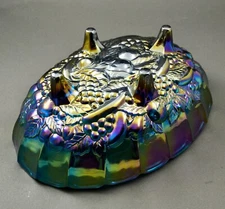 Vintage Indiana Glass Blue Carnival Garland #301 Fruit Oval Ftd Centerpiece Bowl