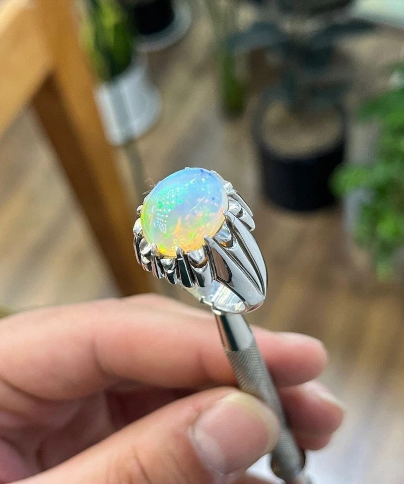 Настоящий эитиопийский белый опал кольцо серебро 925 - Изображение 4 из 4