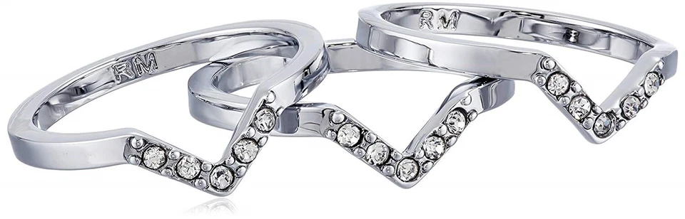 Conjunto de 3 anéis empilháveis femininos antigos de ródio e cristal Rebecca Minkoff 167176 - Imagem 2 de 4