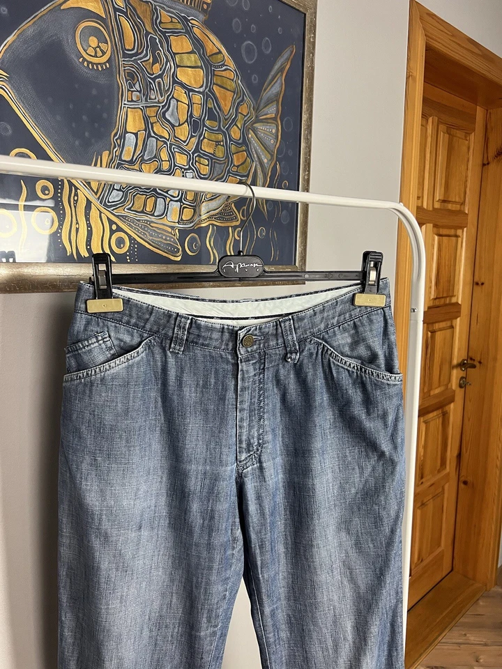 Pantalones de mezclilla rectos de lino azul Brioni talla 46 - Imagen 4 de 4