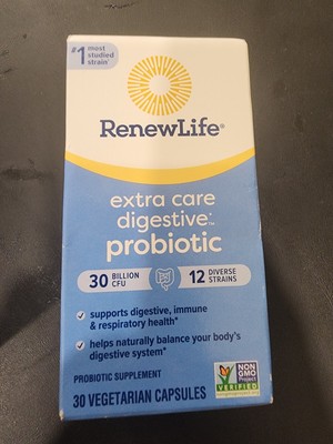 Renew Life Extra Care Digestive - Probiotic Capsules 30 Billion CFU 8/25