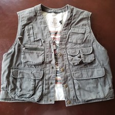 Vintage RARE Woolrich Men's Cream and Dark Green Fishing Vest Size M