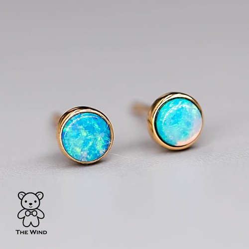 Minimalistische australische massive Opal runde Ohrstecker 18K Gelbgold - Bild 9 von 19