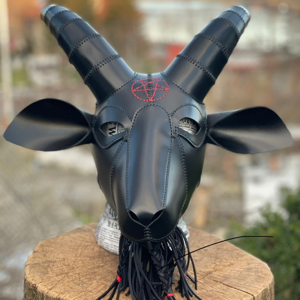 Baphomet Leather Mask,  Pagan Ritual Mask, Leather Goat Mask,  Gothic Mask - Image 3 of 4