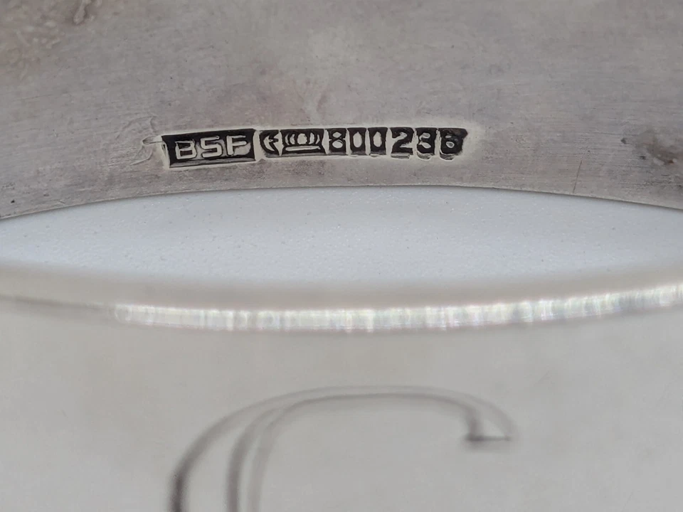Vintage Alemão 800 Anel de Guardanapo de Prata "C" Gravura Inicial, 55 gramas - Imagem 3 de 4