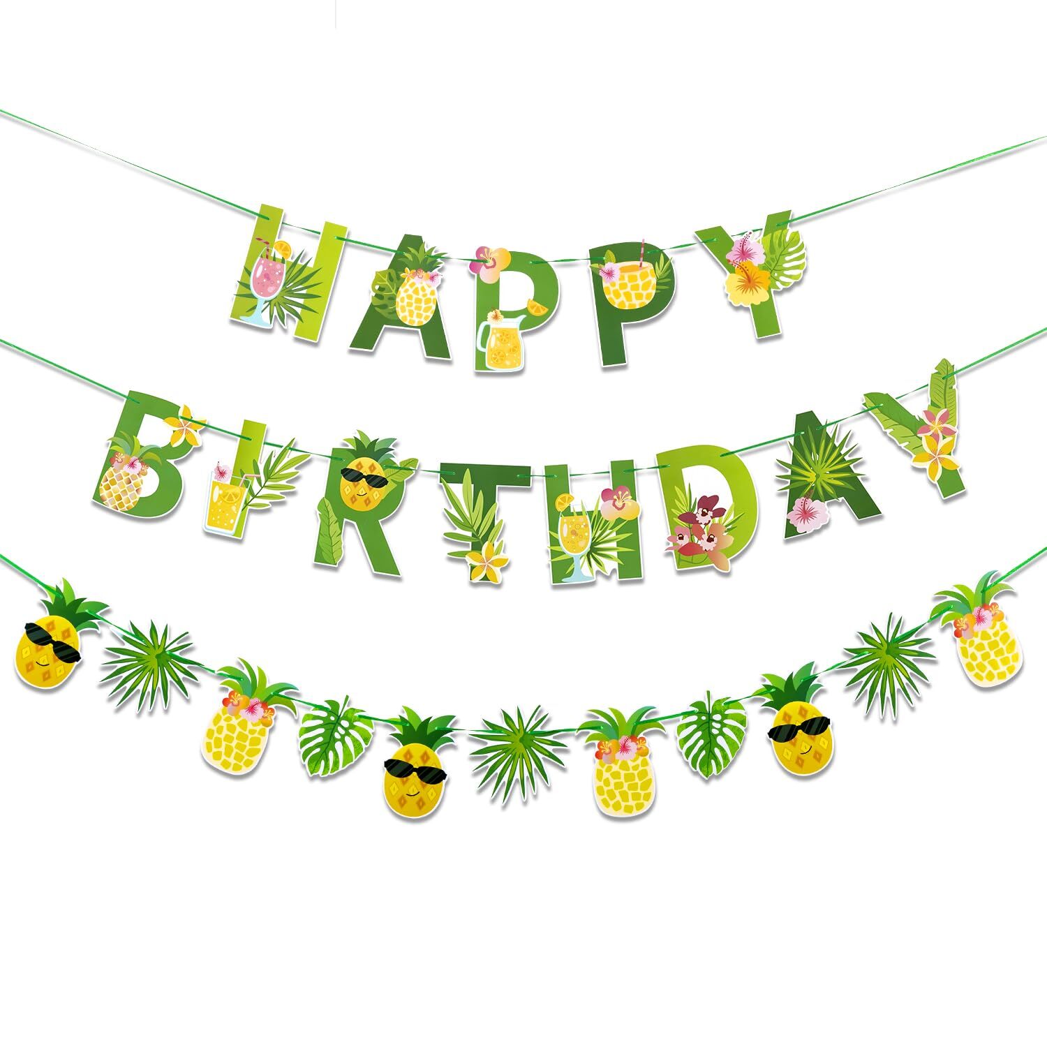 SUNBEAUTY Fruit Party Decorations Happy Birthday Pineapple Element Banner for...