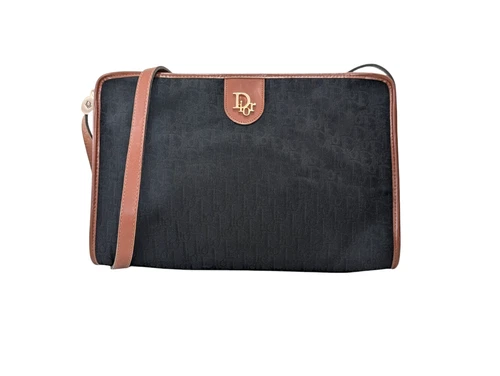 Cristian Dior Shoulder Bag Purse Trotter Canvas Black Vintage Authentic