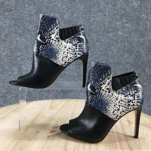 Calvin Klein Boots Womens 5.5 Sarine Peep Toe Stiletto Bootie Black Faux Leather - Picture 2 of 20