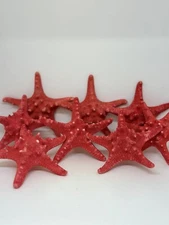 Red Decorative Starfish Set of 8 - 5" Textured Coastal Beach Nautical Decor