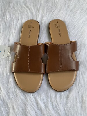Time And Tru Sandals Womens Size 6 Brown Slip On Open Toe Shoes