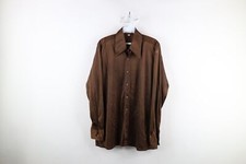 Vtg 60s 70s Streetwear Mens L Distressed Knit Collared Button Shirt Brown USA