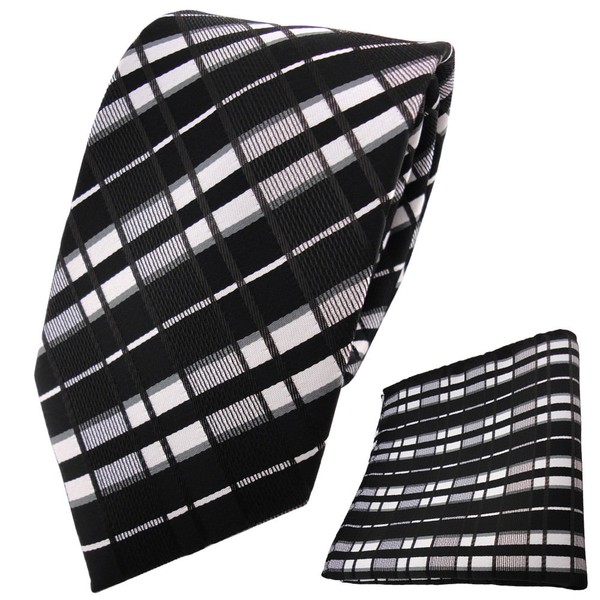Tigertie Krawatte + Einstecktuch Schwarz Anthrazit Silber Grau Gestreift-image