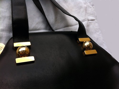 AUTHENTIQUE SAC À MAIN EN CUIR NOIR signé CÉLINE PARIS - VINTAGE - Foto 7 di 9