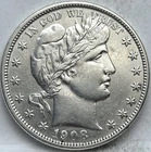 1908-D Barber Half Dollar, AU+, Denver Mint￼