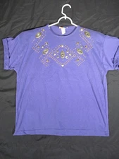 NWT Y2K Visage LA Boutique Womens Small Tee Shirt Purple Studded Rhinestone Glam