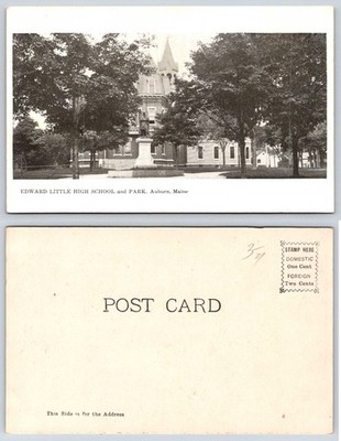 Auburn Maine Edward Little High School Park Statue Postcard AM179
