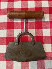 Antique Primitive Metal Hand Forged Food Chopper with Wood Handle