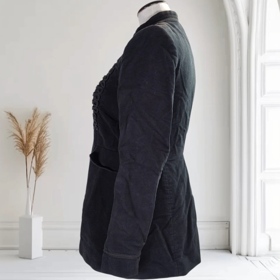 Zara Collection Black Velour Military Blazer Size M Braid Trim Jacket - Image 3 of 4