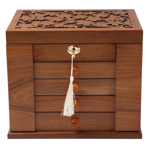Wooden Jewelry Box for Women, Organizer Box of Solild Wood with Lock and Key ...