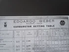 WEBER CARBURETORS SETTING TABLE ALFA FIAT FERRARI LANCIA MASERATI PORSCHE