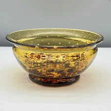 HAND-BLOWN Amber TORTOISE SHELL Leopard Print CONTROLLED BUBBLE Thick GLASS Bowl