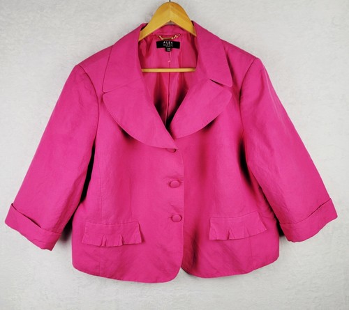 Alex Marie 20W Blazer Pink Linen Blend Crop Scallop Lapell Button Jacket Career - 第 1/9 張圖片