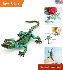 Stunning Hand-Painted Diamond Green Lizard Trinket Box - Unique Collectible
