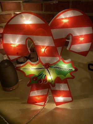 Holiday Time SHIMMER CANDY CANE LIGHT Christmas Window Silhouette Decor 16''