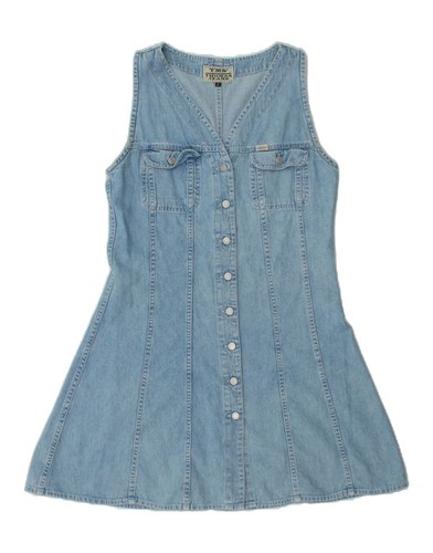 VINTAGE Womens Sleeveless Denim Dress UK 14 Large Blue DC59