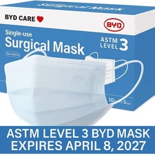 BYD CARE Expires 4/8/27 Surgical Masks, One-size, Blue Box 50 PCS  Lvl 3  ⭐️⭐️⭐️