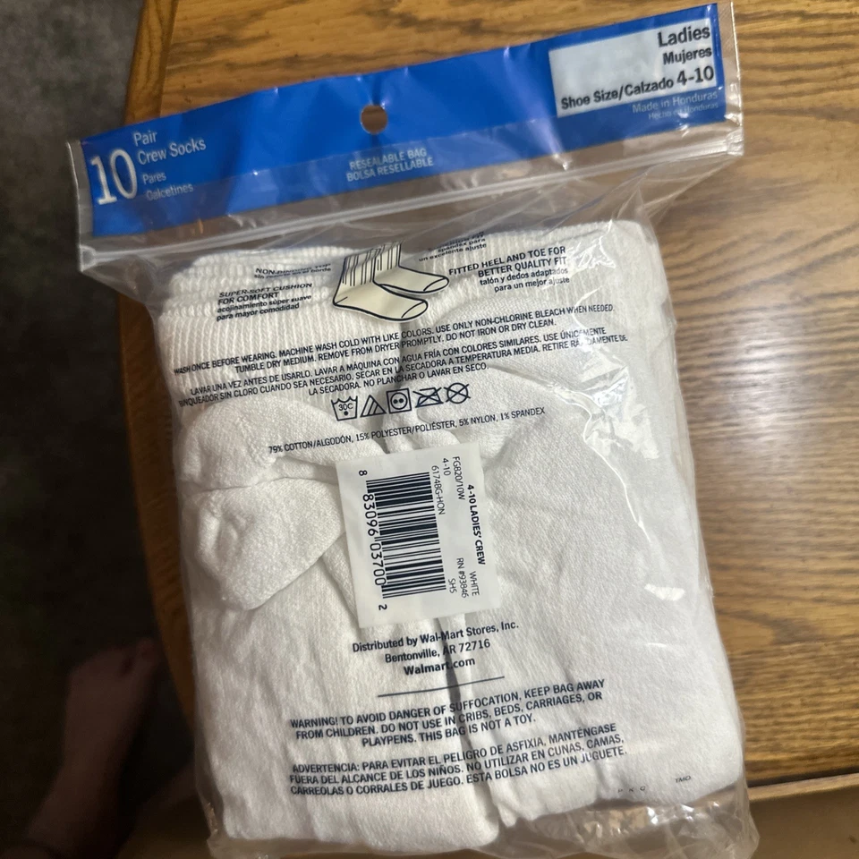 Calcetines Faded Glory para mujer 10 pares blancos talla 4-10 nuevos con etiquetas Foto 4 de 4